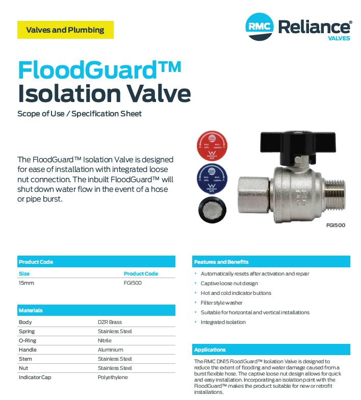 RMC FloodGuard Isolation Valve DN15 Spec
